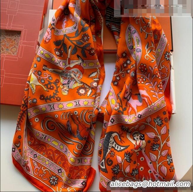 Pretty Style Hermes Cashmere Silk Scarf Shawl 140x140cm 07260 Orange 2022