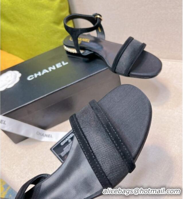 Classic Hot Chanel Pearl Charm Mesh Sandals 3cm Black 8089108