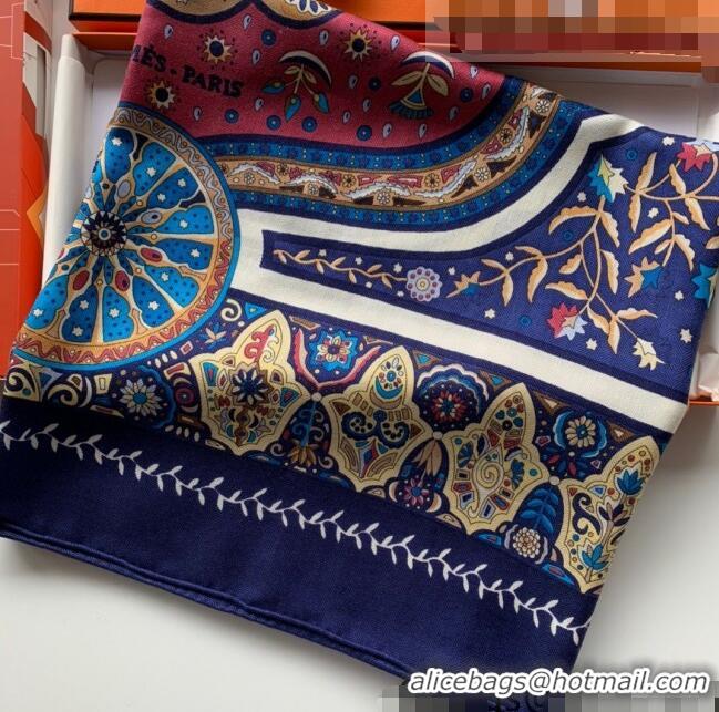 Stylish Hermes Cashmere Silk Scarf Shawl 140x140cm 07260 Blue 2022