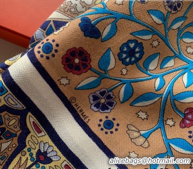 Stylish Hermes Cashmere Silk Scarf Shawl 140x140cm 07260 Blue 2022