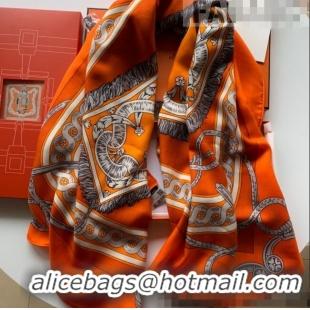 Popular Style Hermes Cashmere Silk Scarf Shawl 140x140cm 07260 Orange 2022