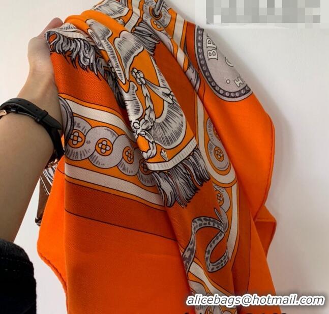 Popular Style Hermes Cashmere Silk Scarf Shawl 140x140cm 07260 Orange 2022