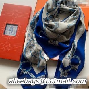 New Style Hermes Cashmere Silk Scarf Shawl 140x140cm 07260 Blue 2022