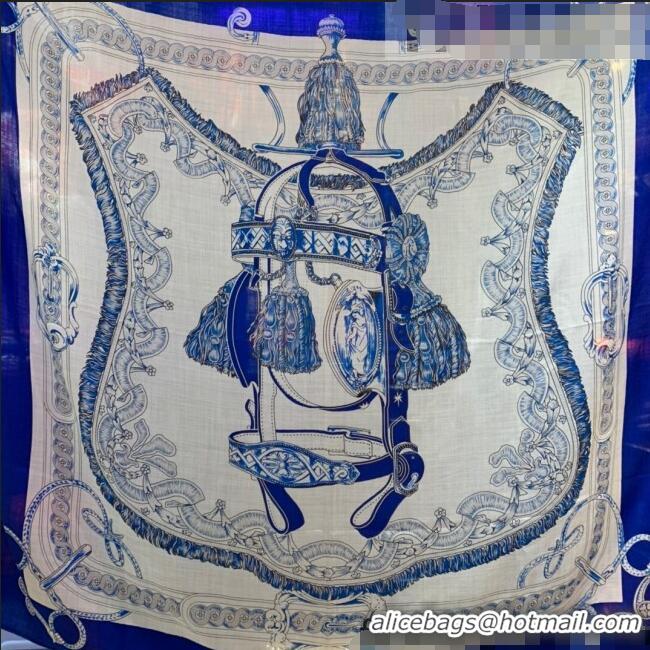 New Style Hermes Cashmere Silk Scarf Shawl 140x140cm 07260 Blue 2022