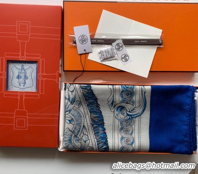 New Style Hermes Cashmere Silk Scarf Shawl 140x140cm 07260 Blue 2022