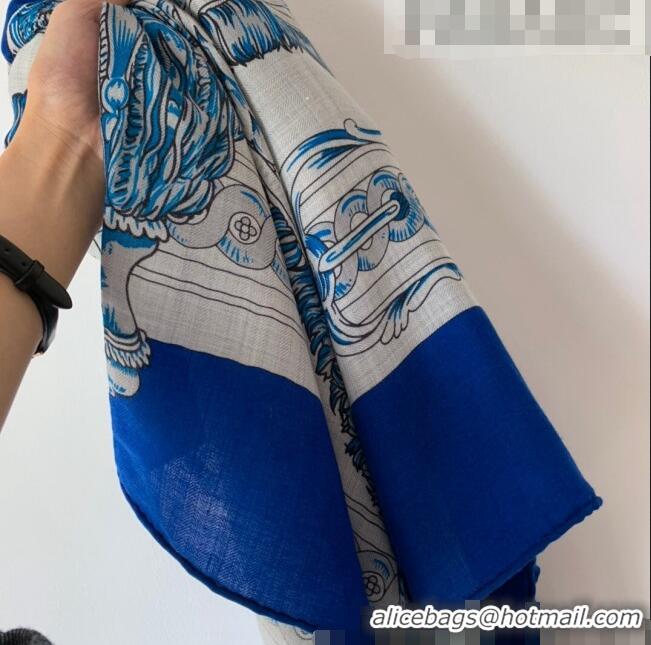 New Style Hermes Cashmere Silk Scarf Shawl 140x140cm 07260 Blue 2022