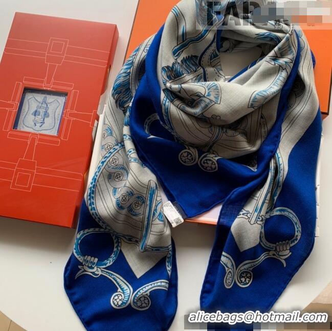 New Style Hermes Cashmere Silk Scarf Shawl 140x140cm 07260 Blue 2022