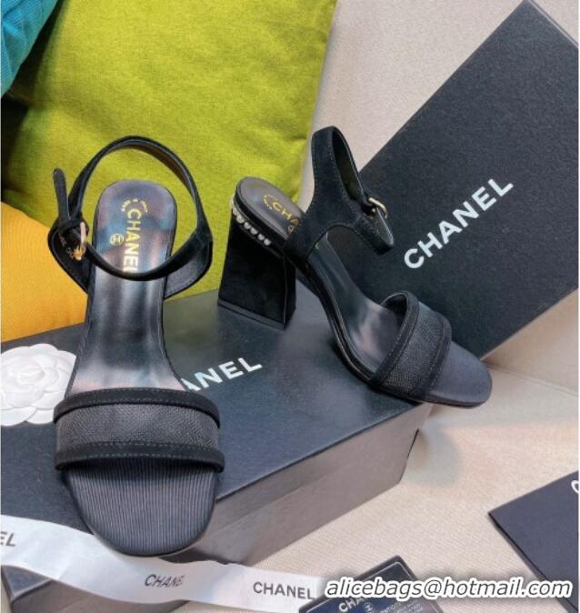 Hot Style Chanel Pearl Charm Mesh High Heel Sandals 8.5cm Black 089110