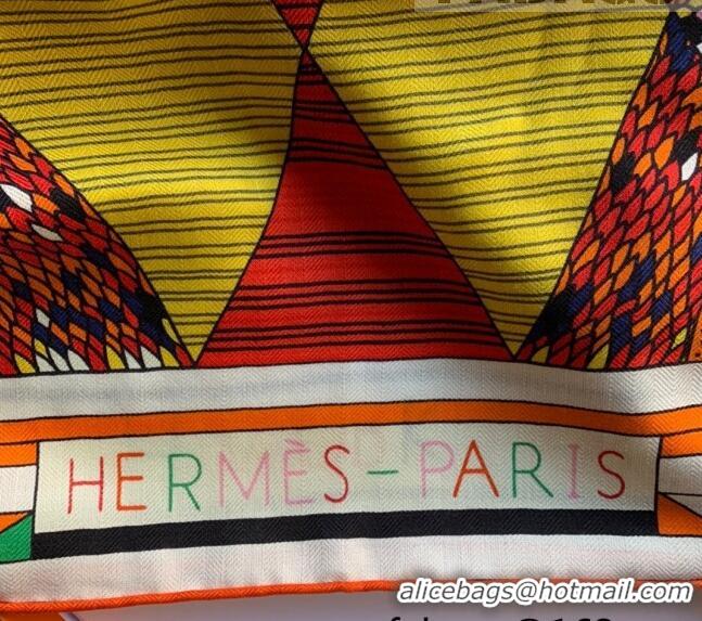 Classic Grade Hermes Cashmere Silk Scarf Shawl 140x140cm HC0726 Orange 2022