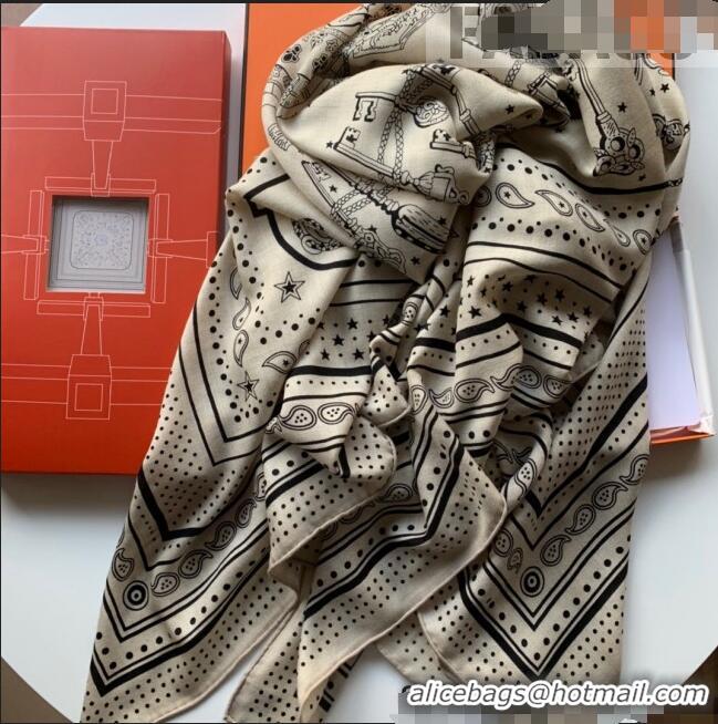 Market Sells Hermes Cashmere Silk Scarf Shawl 140x140cm HC0726 Apricot 2022