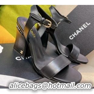 Grade Quality Chanel Pearl Charm Lambskin Mesh High Heel Sandals 8.5cm Black 8089111