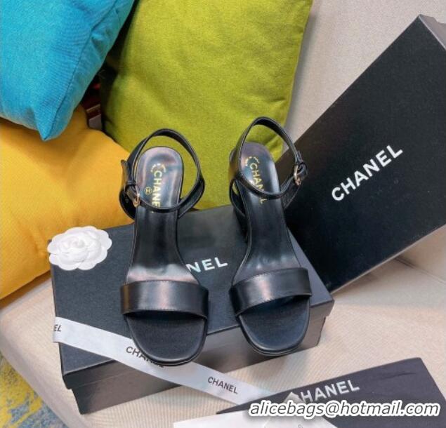 Grade Quality Chanel Pearl Charm Lambskin Mesh High Heel Sandals 8.5cm Black 8089111