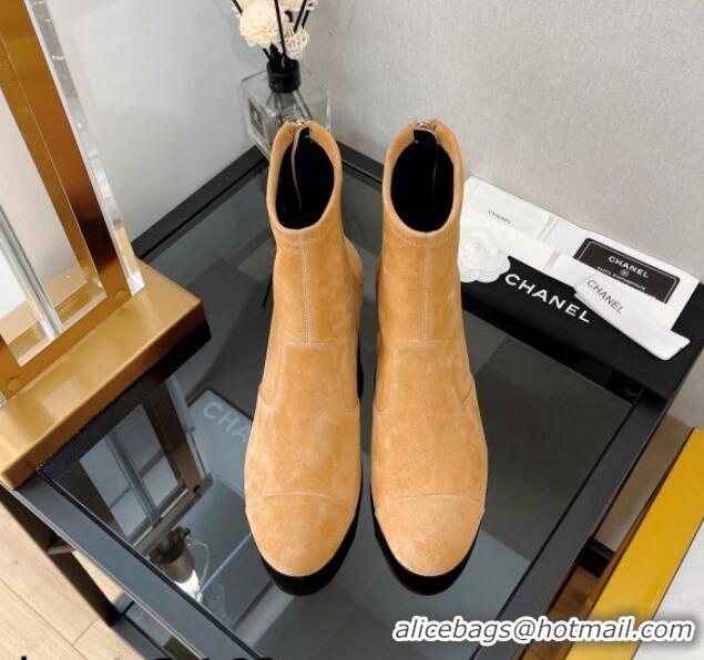 Sumptuous Chanel Suede Ankle Boots 5cm G39160 Apricot