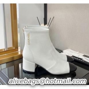 Cheap Price Chanel Stretch Lambskin Ankle Boots 5cm G39160 White