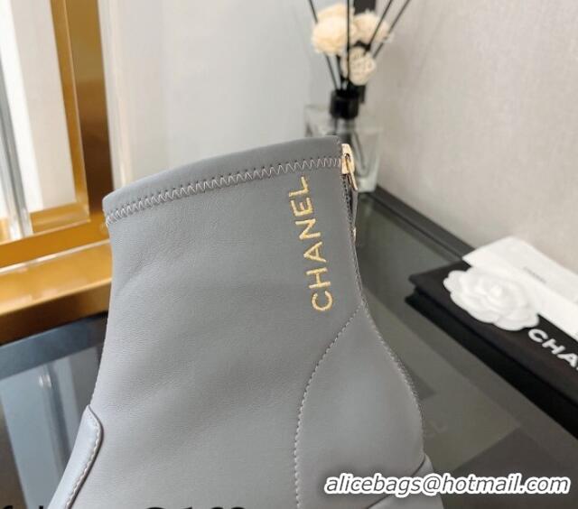 Luxurious Chanel Stretch Lambskin Ankle Boots 5cm G39160 Gray