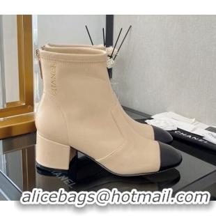 Unique Style Chanel Stretch Lambskin Ankle Boots 5cm G39160 Apricot/Black