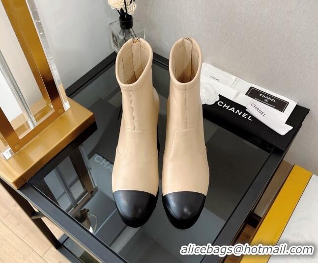 Unique Style Chanel Stretch Lambskin Ankle Boots 5cm G39160 Apricot/Black