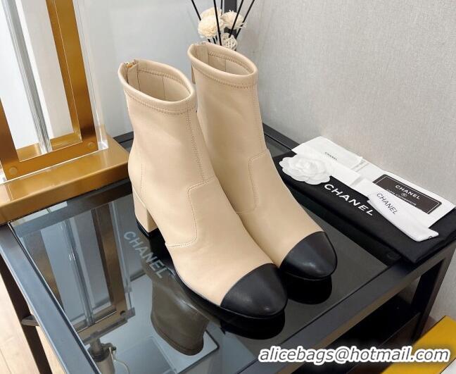 Unique Style Chanel Stretch Lambskin Ankle Boots 5cm G39160 Apricot/Black