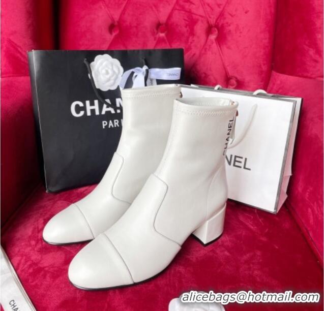 Crafted Chanel Stretch Lambskin Ankle Boots 5cm G39160 White