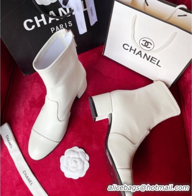 Crafted Chanel Stretch Lambskin Ankle Boots 5cm G39160 White