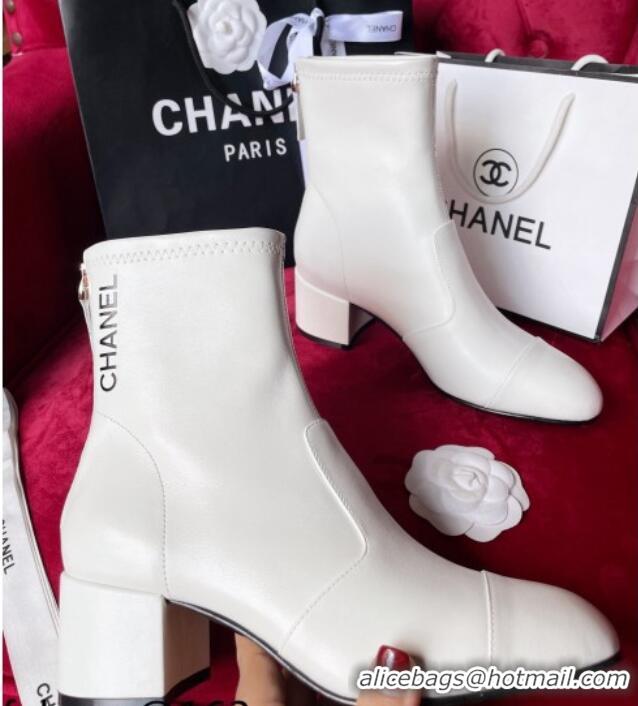 Crafted Chanel Stretch Lambskin Ankle Boots 5cm G39160 White