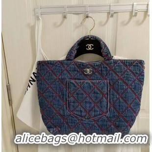 Top Quality Chanel Coco Beach Denim Shoulder Tote Bag AS0952 Blue 2022