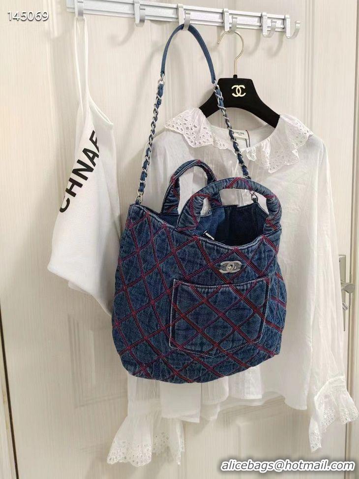 Top Quality Chanel Coco Beach Denim Shoulder Tote Bag AS0952 Blue 2022