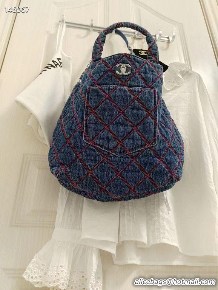 Top Quality Chanel Coco Beach Denim Shoulder Tote Bag AS0952 Blue 2022