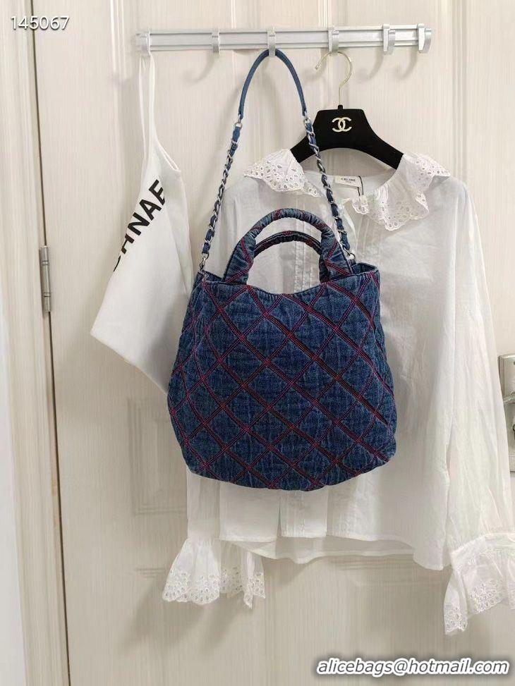 Top Quality Chanel Coco Beach Denim Shoulder Tote Bag AS0952 Blue 2022