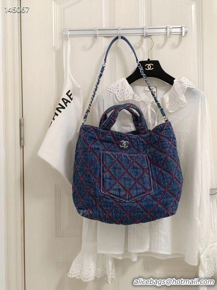 Top Quality Chanel Coco Beach Denim Shoulder Tote Bag AS0952 Blue 2022