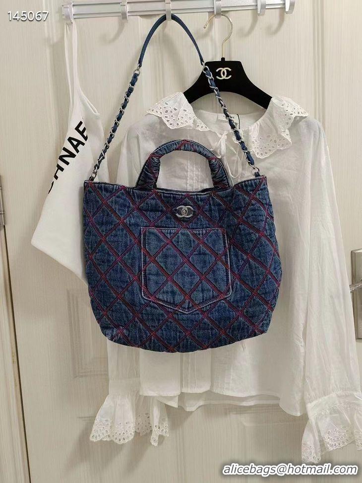 Top Quality Chanel Coco Beach Denim Shoulder Tote Bag AS0952 Blue 2022