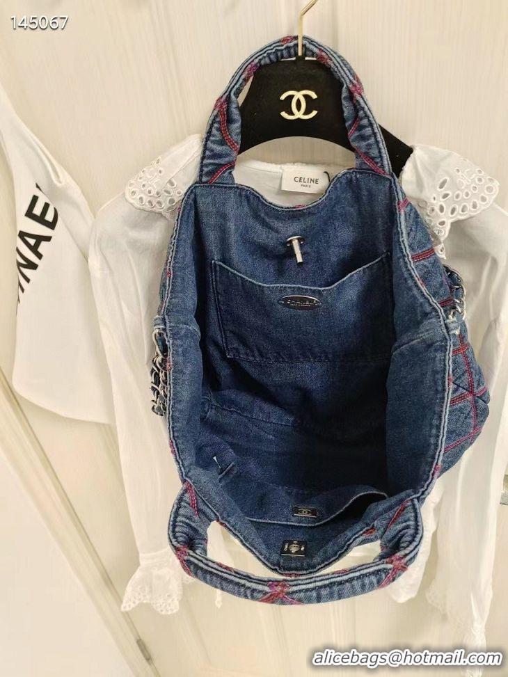 Top Quality Chanel Coco Beach Denim Shoulder Tote Bag AS0952 Blue 2022