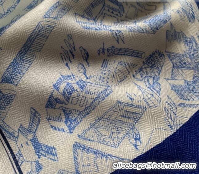 Luxurious Hermes Cashmere Silk Scarf Shawl 140x140cm HC0727 Blue 2022