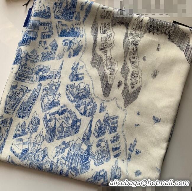 Luxurious Hermes Cashmere Silk Scarf Shawl 140x140cm HC0727 Blue 2022