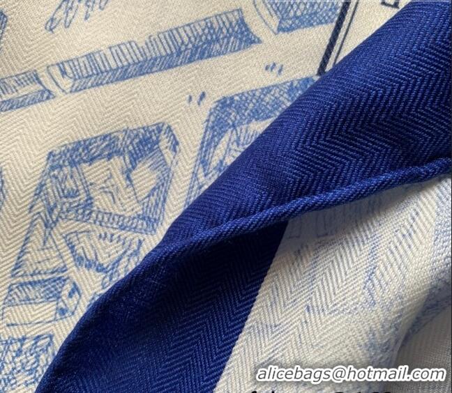 Luxurious Hermes Cashmere Silk Scarf Shawl 140x140cm HC0727 Blue 2022