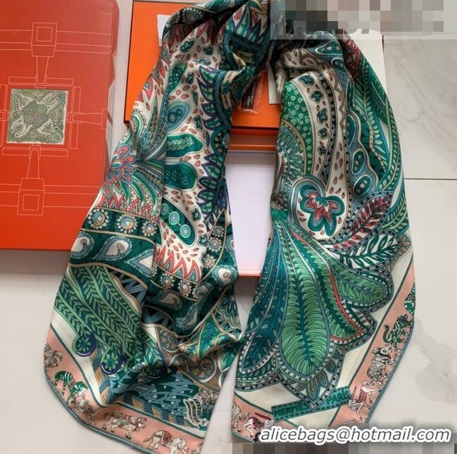 Good Looking Hermes Cashmere Silk Scarf Shawl 140x140cm HC0727 Green 2022