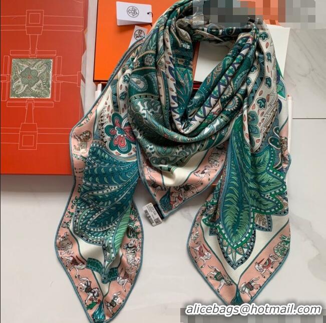 Good Looking Hermes Cashmere Silk Scarf Shawl 140x140cm HC0727 Green 2022