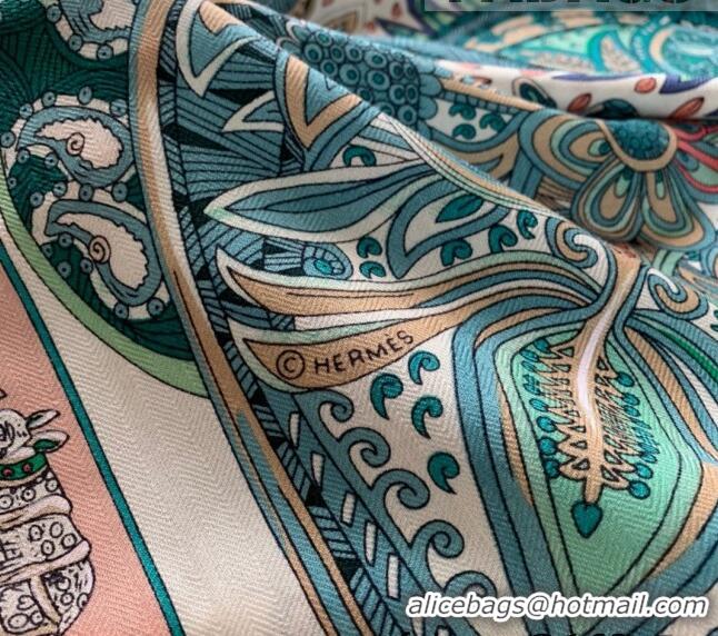 Good Looking Hermes Cashmere Silk Scarf Shawl 140x140cm HC0727 Green 2022