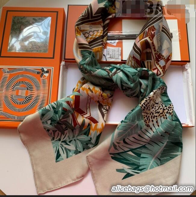 Well Crafted Hermes Leopards Cashmere Silk Scarf Shawl 140x140cm HC0728 Green 2022