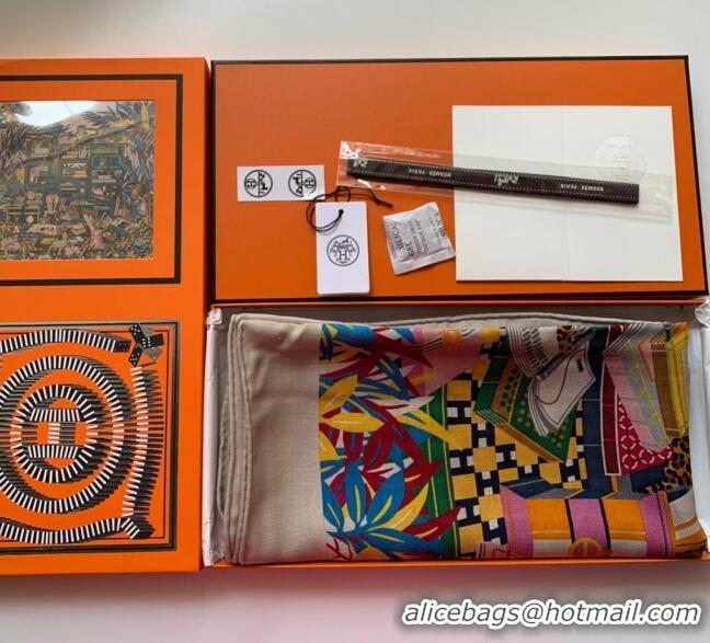 Top Design Hermes Leopards Cashmere Silk Scarf Shawl 140x140cm HC0728 Apricot 2022