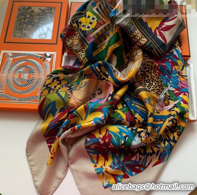 Top Design Hermes Leopards Cashmere Silk Scarf Shawl 140x140cm HC0728 Apricot 2022