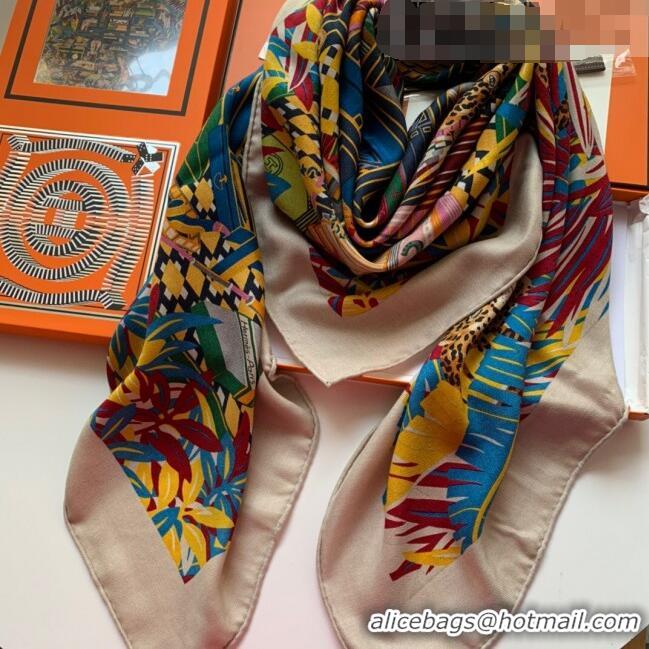 Top Design Hermes Leopards Cashmere Silk Scarf Shawl 140x140cm HC0728 Apricot 2022