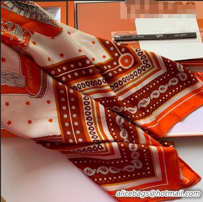 Youthful Hermes Bandana Cashmere Silk Scarf Shawl 140x140cm HC0728 Orange 2022