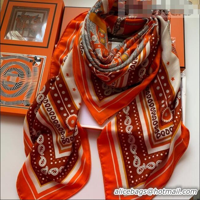 Youthful Hermes Bandana Cashmere Silk Scarf Shawl 140x140cm HC0728 Orange 2022