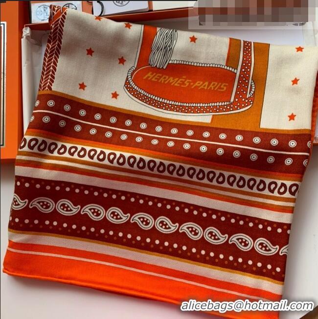 Youthful Hermes Bandana Cashmere Silk Scarf Shawl 140x140cm HC0728 Orange 2022