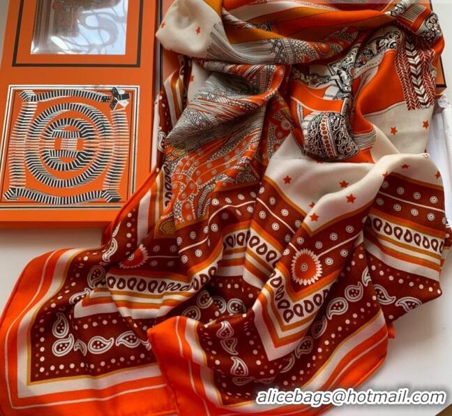 Youthful Hermes Bandana Cashmere Silk Scarf Shawl 140x140cm HC0728 Orange 2022