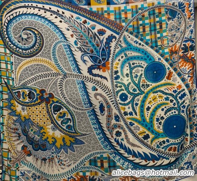 Popular Style Hermes Paisley Blossom Cashmere Silk Scarf Shawl 140x140cm HC0729 Blue 2022