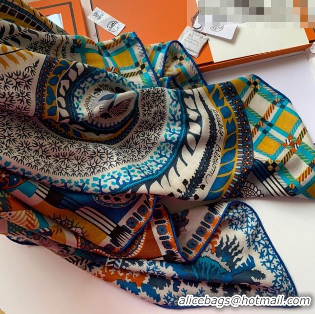 Popular Style Hermes Paisley Blossom Cashmere Silk Scarf Shawl 140x140cm HC0729 Blue 2022