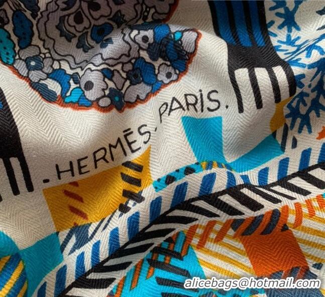 Popular Style Hermes Paisley Blossom Cashmere Silk Scarf Shawl 140x140cm HC0729 Blue 2022