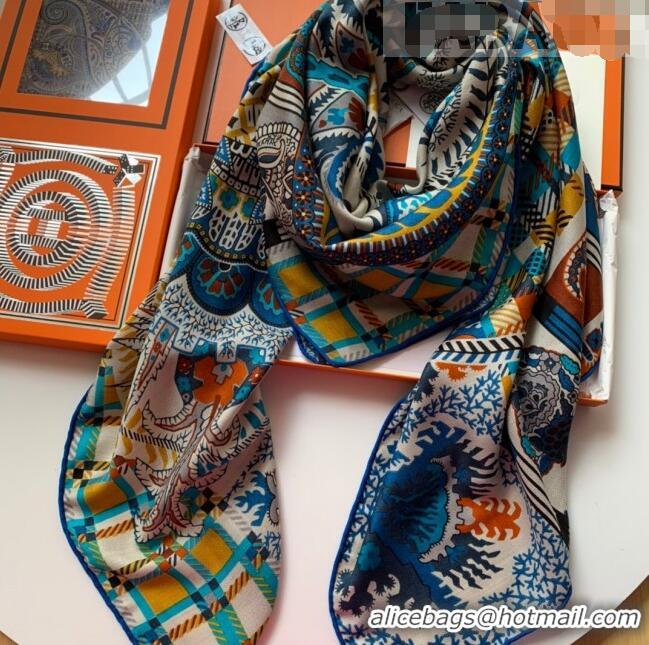 Popular Style Hermes Paisley Blossom Cashmere Silk Scarf Shawl 140x140cm HC0729 Blue 2022